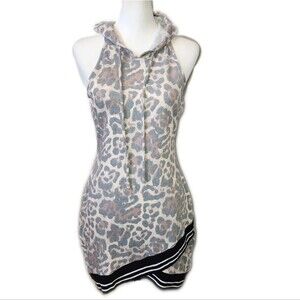 Venus Sleeveless Hoodie Mini Dress With Criss Cross Elastic Waistband, Small